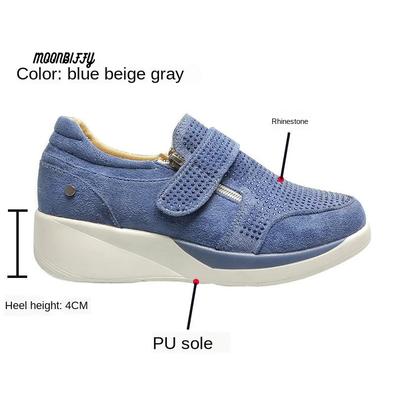 

Soles Heighten Rhinestone Velcro Shoes Women's Flats Shoes Sport Board Shoes Lightweight Thick Large Size Zapatillas Mujer