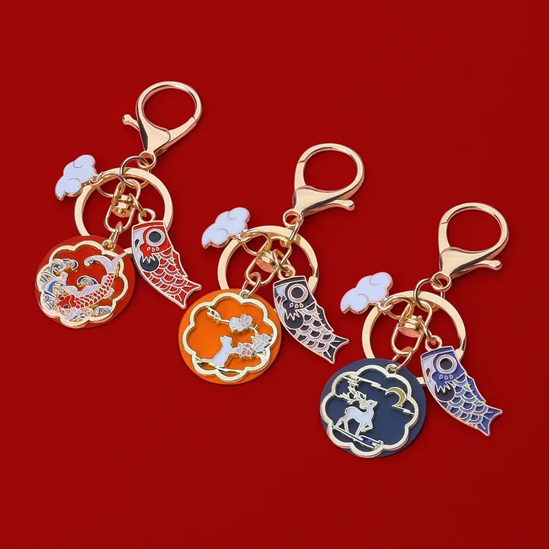 

5pcs Chinese Red Good Luck Koi Greeting Card Gift Keychains Car Key Chain Student Bag Key Chains Decorations