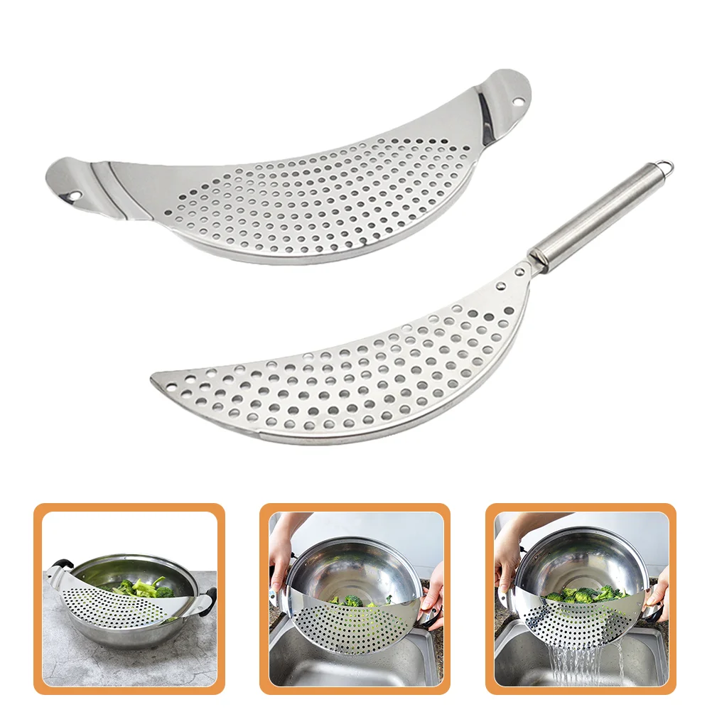 

2pcs Pot Strainer Portable Pot Drainer Stainless Steel Kitchen Strainer With Handle for Noodles Fruit Vegetable