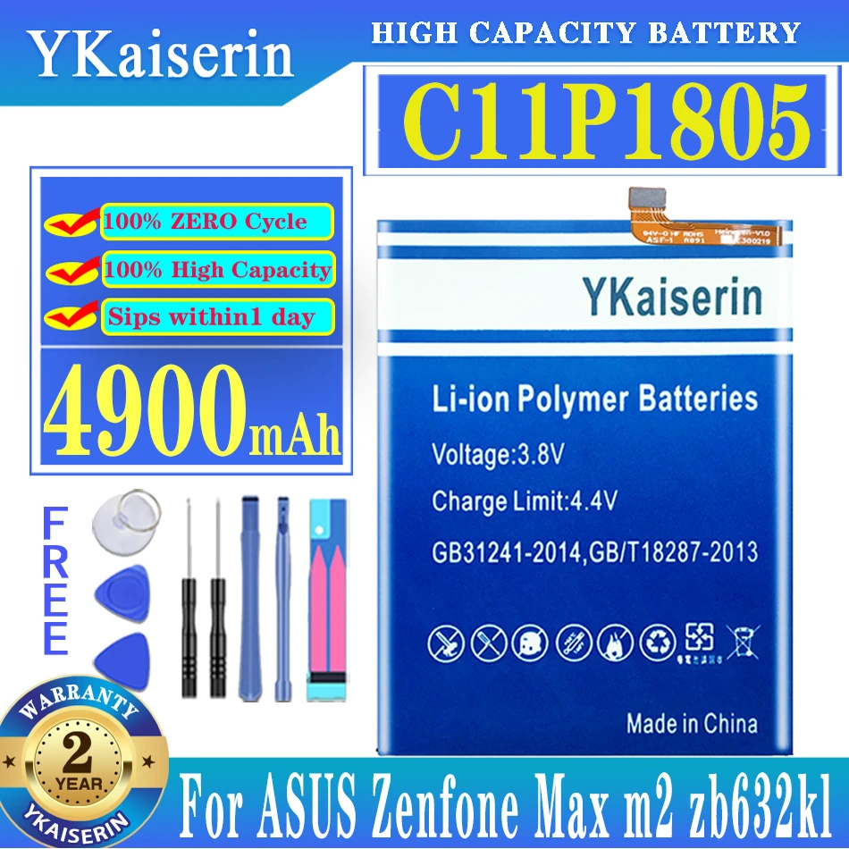

YKaiserin C11P1805 4900mAh Mobile Phone Battery For ASUS Zenfone Max M2 Zb632kl Zb633kl M2 Dual SIM New Battery + Track NO