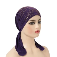 h088 fashion lady hijab cap crystal hemp hot rhinestone with ears african baotou headscarf arabic scarf pile in stock wholesale