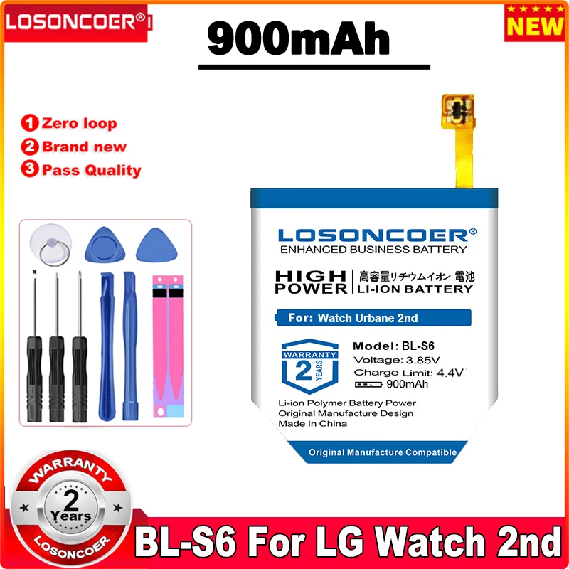 

Аккумулятор LOSONCOER BL-S6 на 900 мАч для LG Watch Urbane, 2-е издание, LTE W200, новейшее производство, аккумулятор, инструменты, держатель-подставка