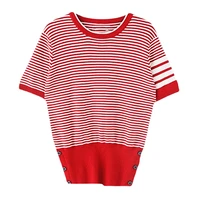 new spring and summer womens tb college style t shirt ice silk striped short sleeved casual knitted sweater pullover women