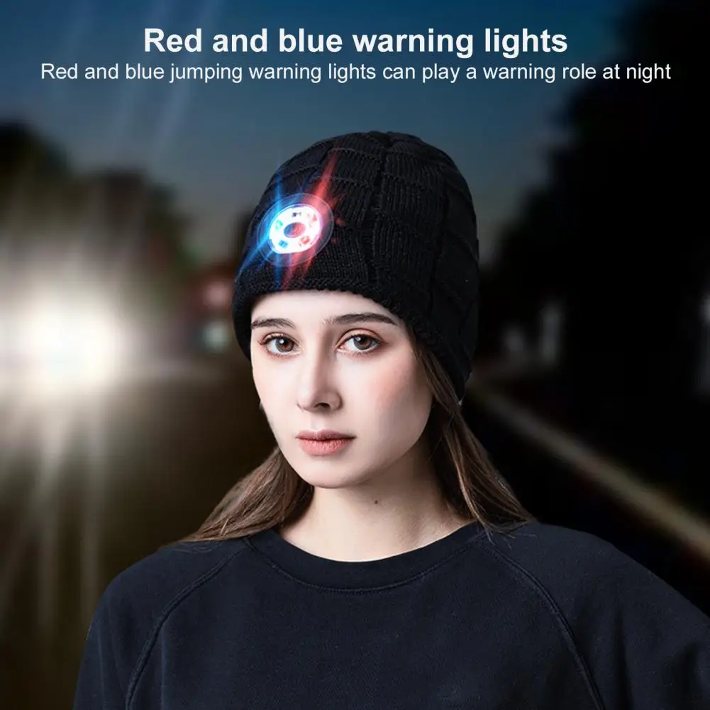 

Headlight Hat Solid Color LED Lighting Knitted Elastic Soft Warning USB Charging Women Men Headlight Hat for Night Jogging