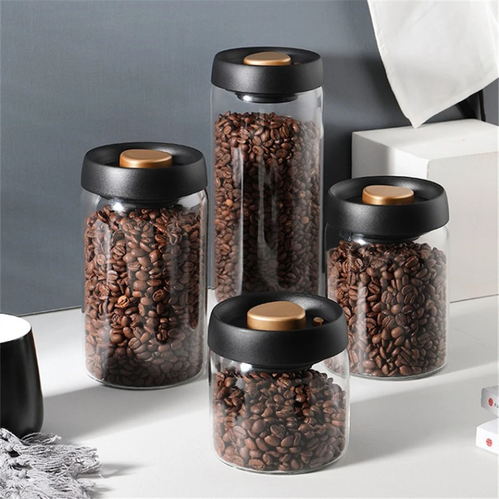 

Coffee Beans Vacuum Sealed Tank Transparent Glass Food Storage Jars Household Moisture-proof Air Extraction Airtight Container
