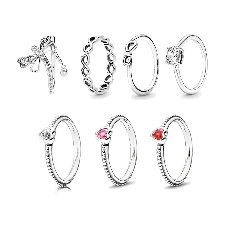 

Dream Fly Pan-Style 925 Silver Red Love Heart 8 Connect Ring For Women Cubic Zirconia Wedding Engagement Fine Jewelry