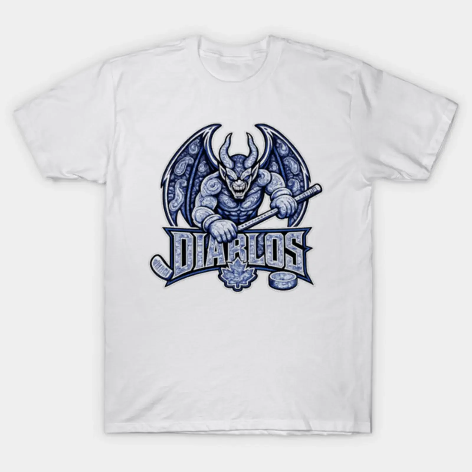 Фото Футболка DIABLOS PAISLEY BLUE винтажная, с эффектом потертости, удобная, с графическим принтом, унисекс, уличный стиль, повседневная, универсальная, для ежедневной носки №1