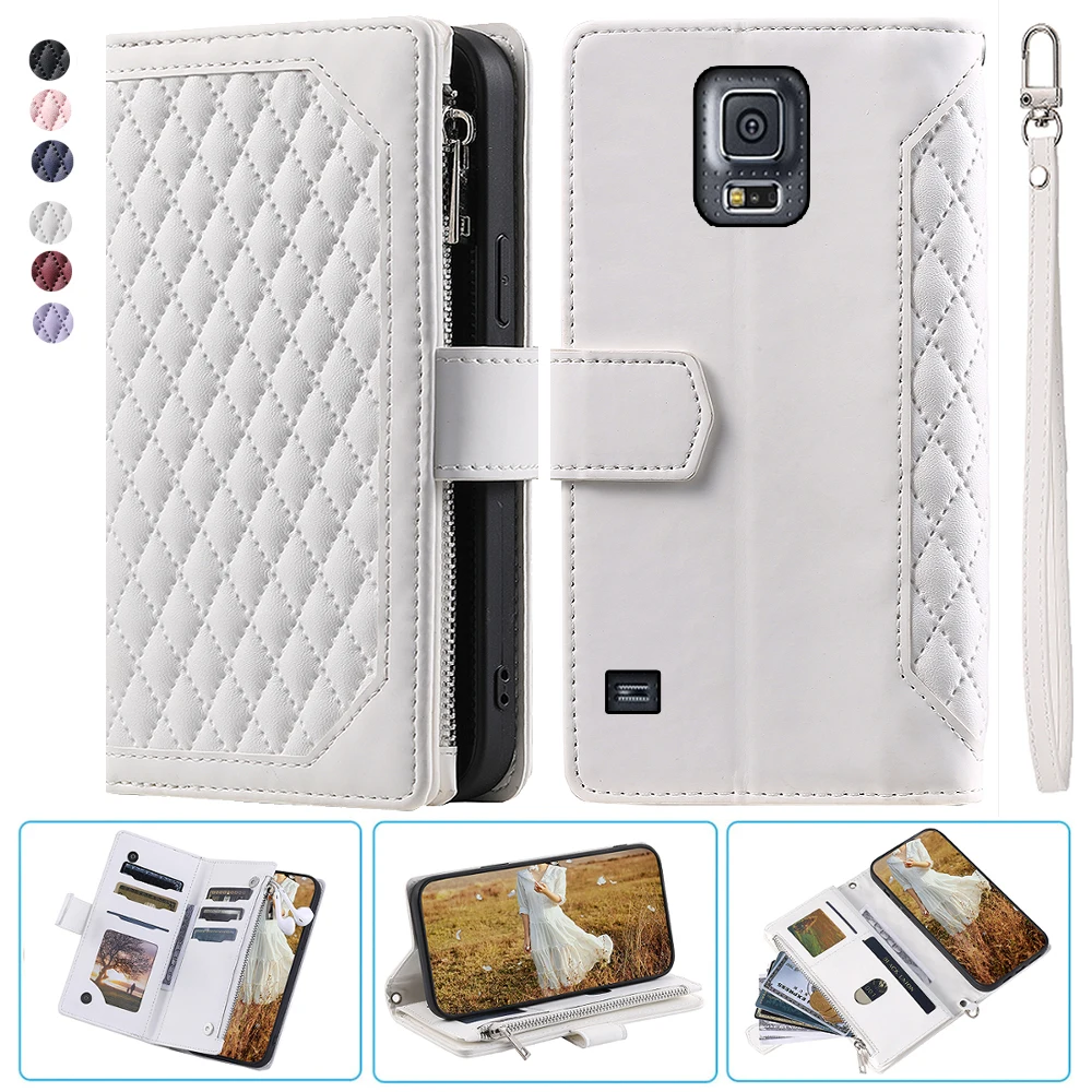 

For Samsung S5 I9600 Fashion Small Fragrance Zipper Wallet Leather Case Flip Cover Multi Card Slots Cover Folio with Wrist Strap