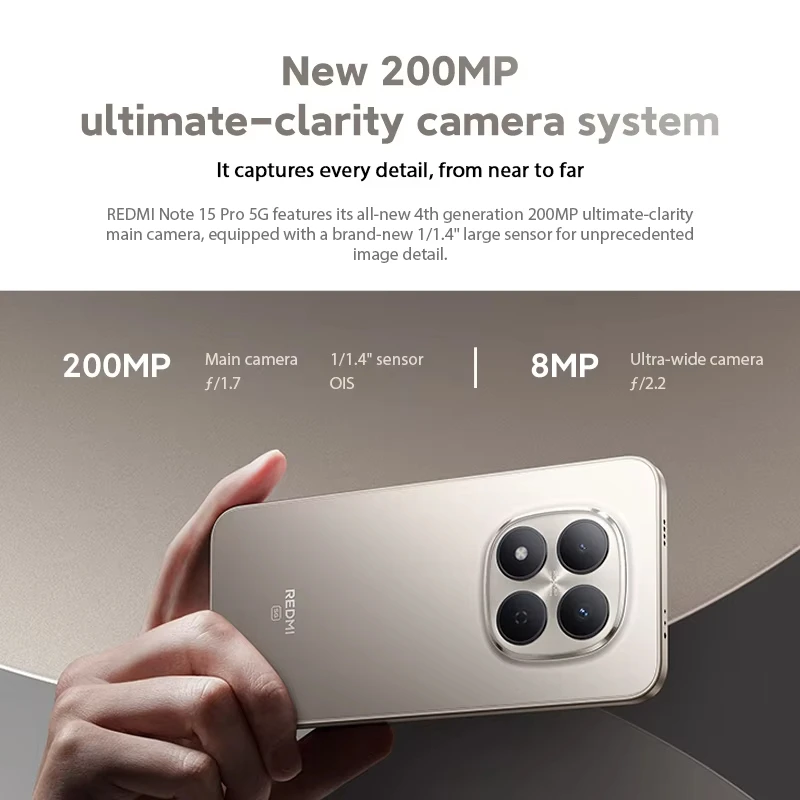 Фото Смартфон Redmi Note 15 Pro 5G Global Version, процессор MTK Dimensity 7400-Ultra, 6.83-дюймовый AMOLED-дисплей, камера 200 МП, аккумулятор 6580 мАч, зарядка 45 Вт №4