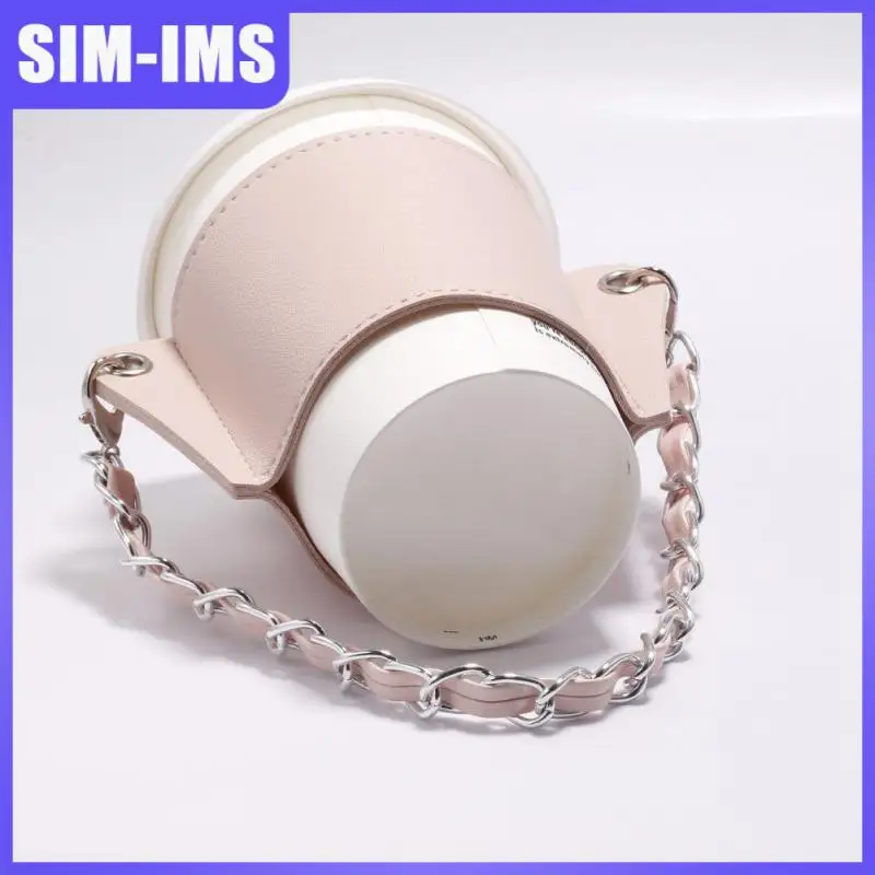 

New Style Portable Glass Bottle Holster PU Leather Cup Holder Eco-friendly Coffee Cup Bag Removable Chain Bottle Cap Tote Bag