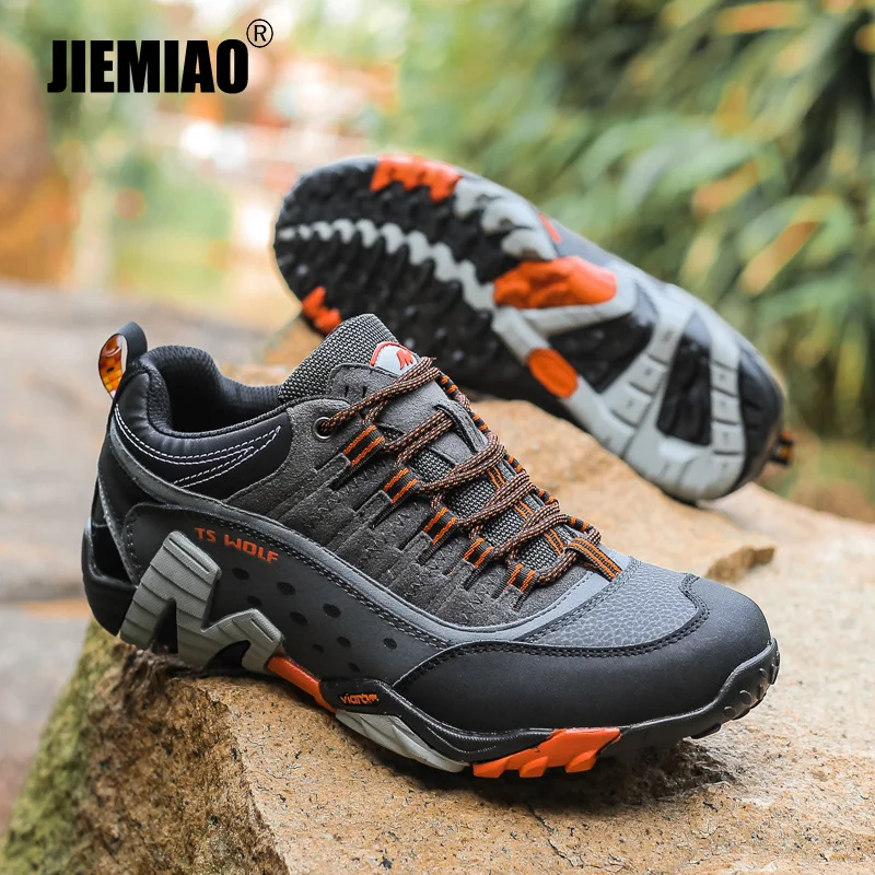 

JIEMIAO Men Trekking Hiking Shoes Quality Outdoor Genuine Leather Camping Sneakers Waterproof Non-Slip Women Climbing Shoes
