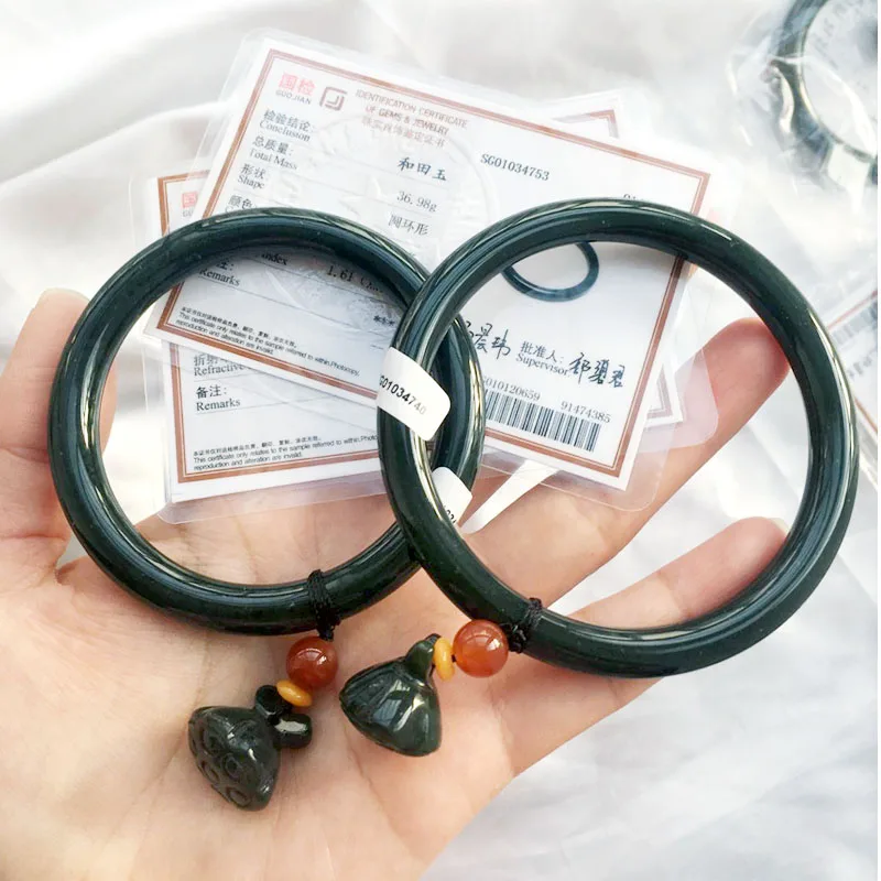 

Natural Hetian Jade Sapphire Bracelet Jasper Beauty Strip Bracelet Lotus Pendant Women's Bracelet