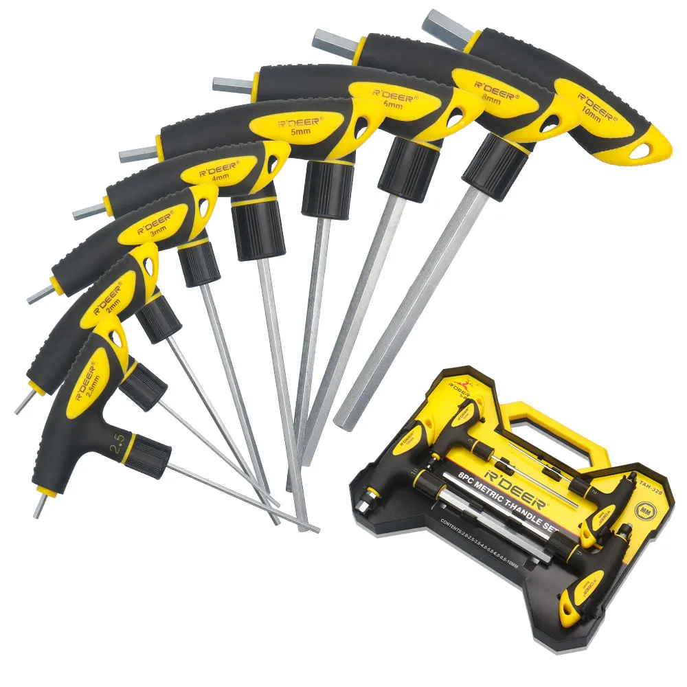 

WOZOBUY 8 PC T-handle Allen Wrench Set Metric Long Arm Flat End,T Handle Hex Key Set with Storage Box, Chrome Vanadium Steel
