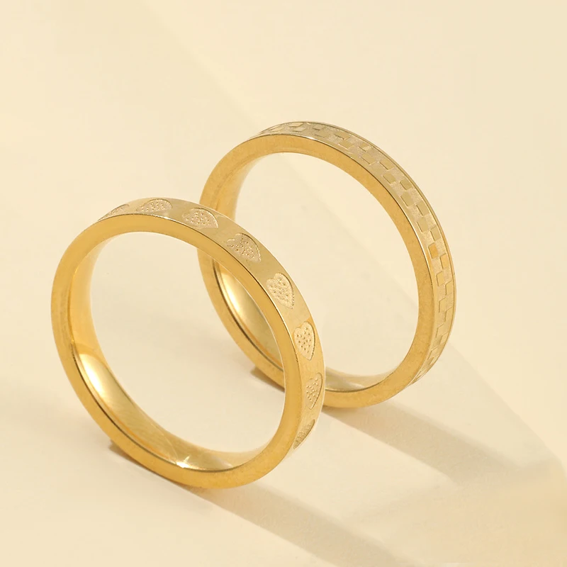 

2MM Fashion Simple Gold Heart Square Stainless Steel Wedding Ring for Men and Women Birthday Party Proposal Jewelry Gift