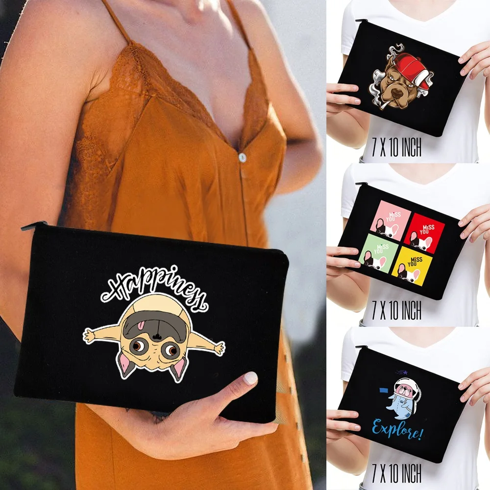 

Makeup Organizer Bags Canvas Cosmetic Case Pouch Gifts for Bridesmaid Clutch Holiday Travel Dog Pattern Beauty Washing Bag