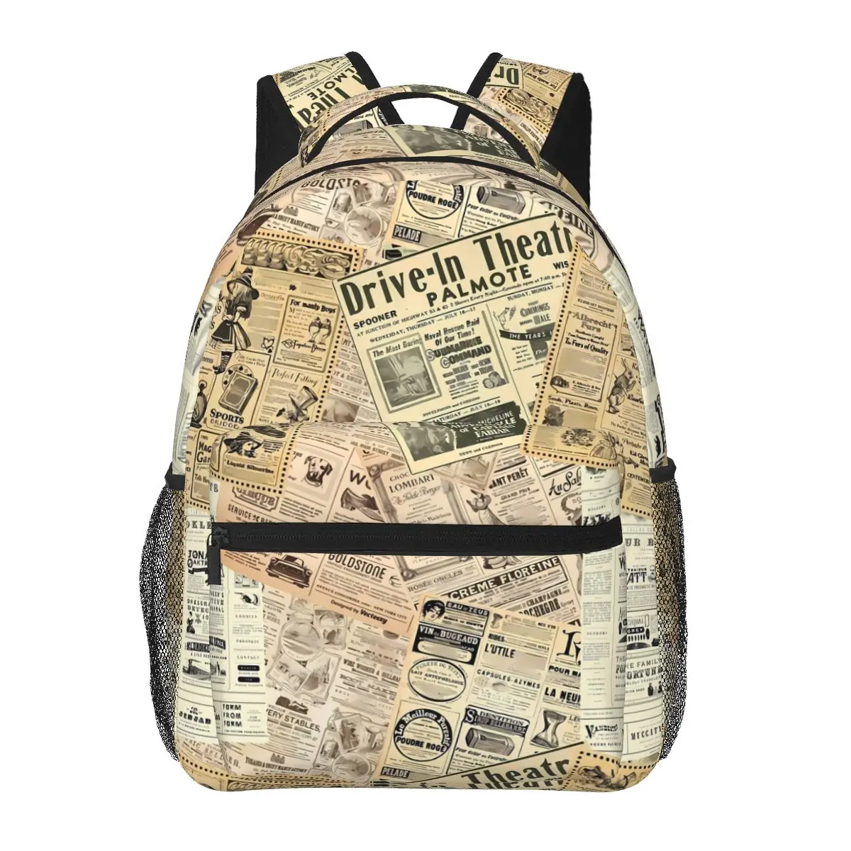

Old Newspaper Print Backpack Letter Stylish Backpacks Female Daily Durable School Bags Custom Rucksack