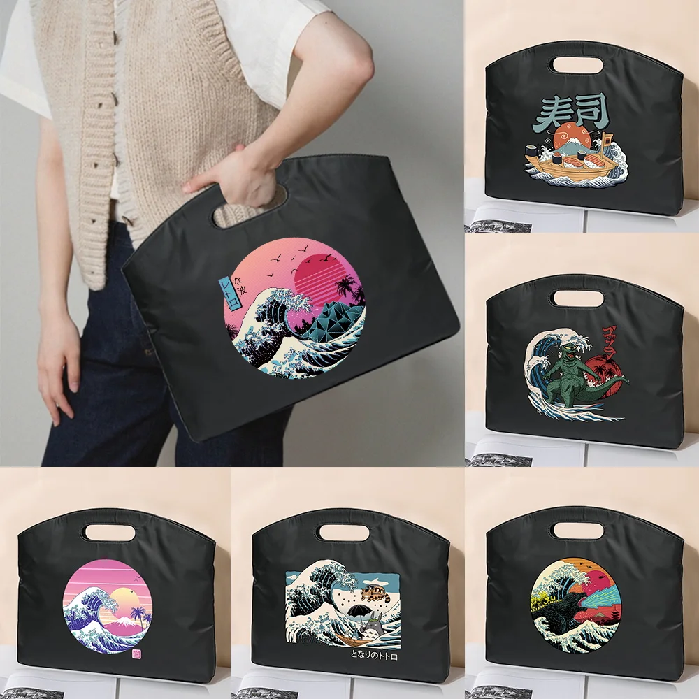 2022 Portable Briefcase for Document Bag Women Men'S Bag for Wave Printed Business Office Totes Case Conference Material Handbag
