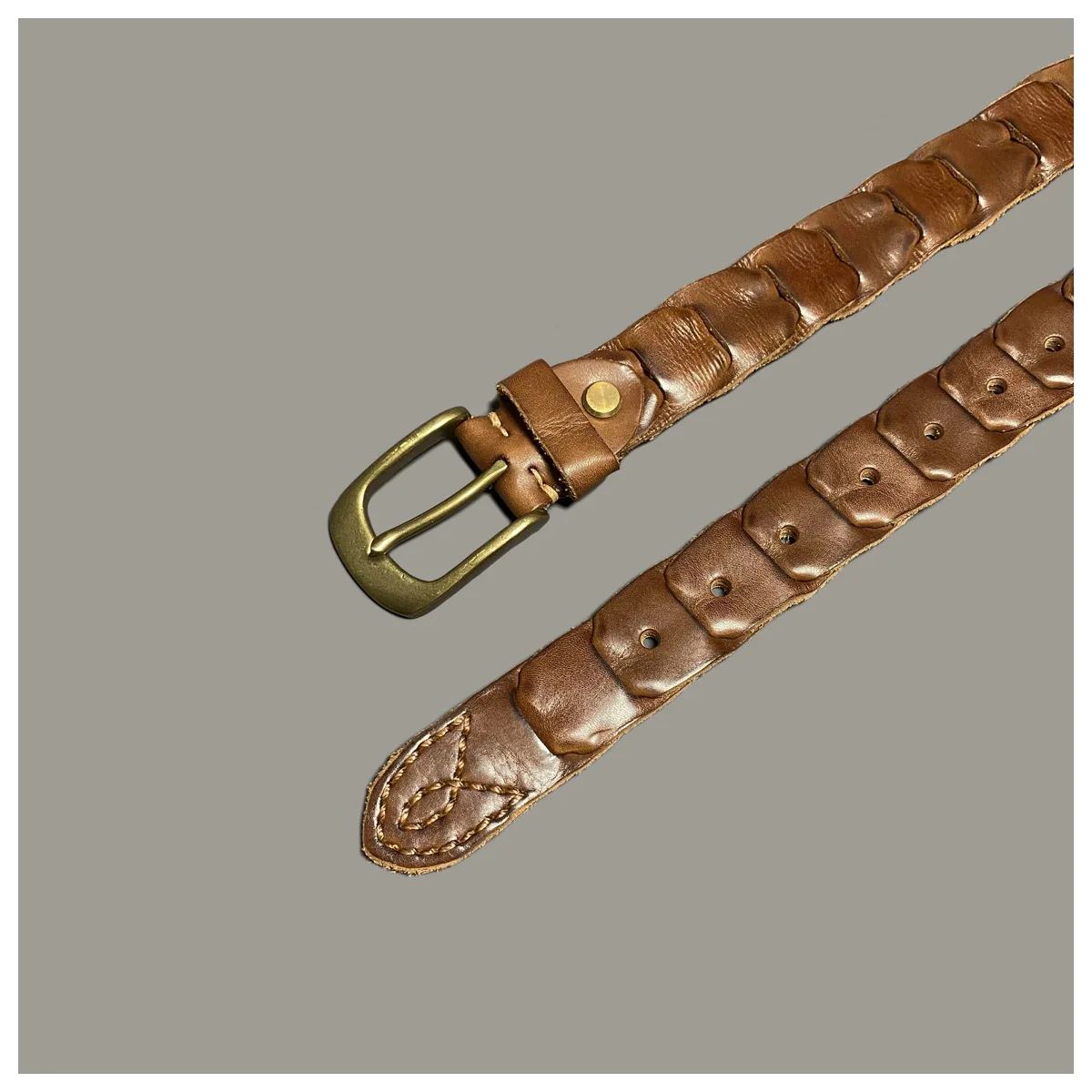 Japanese complex handmade top layer cowhide denim casual belt unisex copper buckle leather retro belt brown