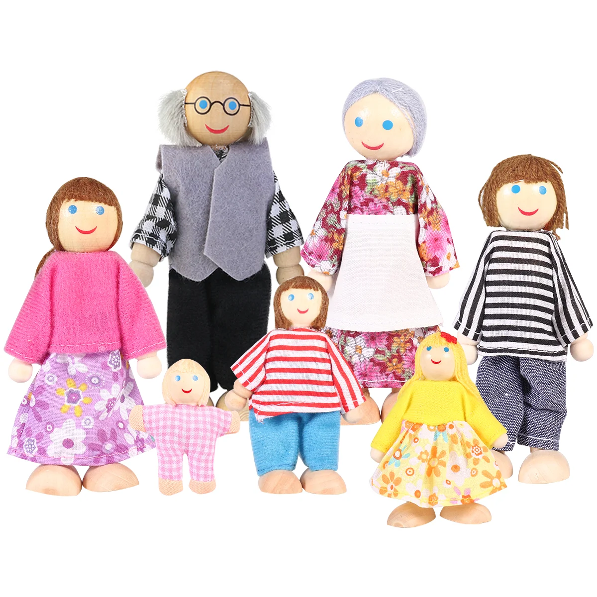 

1 Набор из 7 семейных кукол, деревянные куклы, комплект для ролевых игр для дома, детские фигурки, подарок