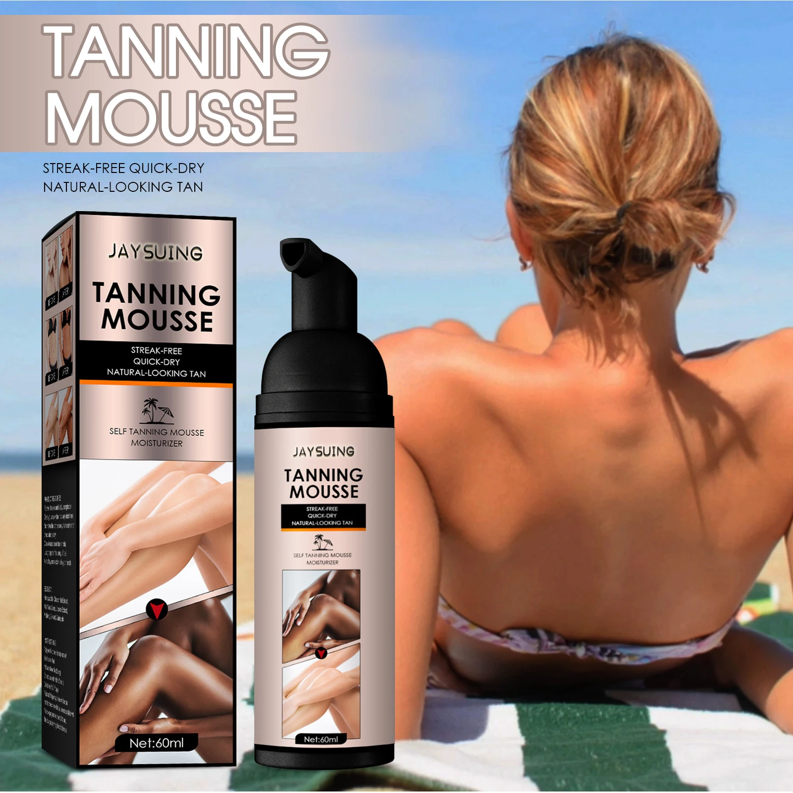 

Self Tanning Mousse Spray Fast Body Face Self Tanner Fake Tan Cream Solarium Mak Makeup Foundation 60ml