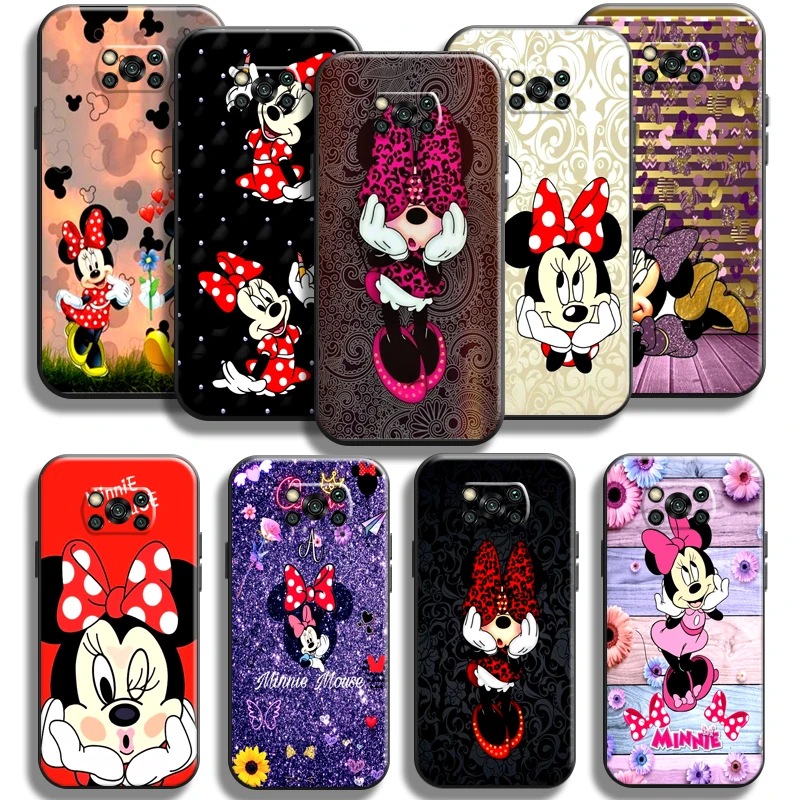 

Cute Minnie Mouse Case For Xiaomi Poco X3 Pro NFC For POCO X3 GT Phone Case Black Back Funda Liquid Silicon Silicone Cover