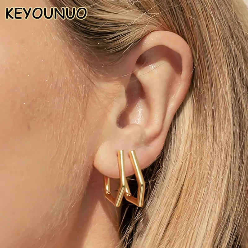 Классические Позолоченные геометрические серьги-кольца KEYOUNUO для женщин гладкие