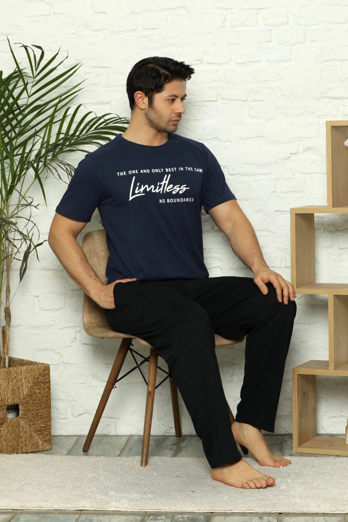 Spring Summer Men's Cotton Pajamas Letter Striped Sleepwear Cartoon Pajama Sets Casual Sleep & Lounge Pyjamas Plus Size 2XL Pajamas