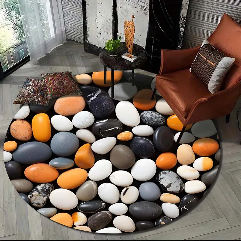 Круглый ковер с каменным булыжником и принтом для гостиной фланелевые