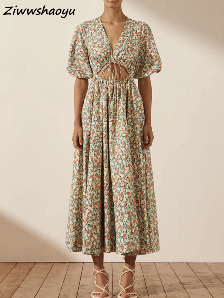 

Женское летнее Хлопковое платье с рукавами-фонариками, с завышенной талией