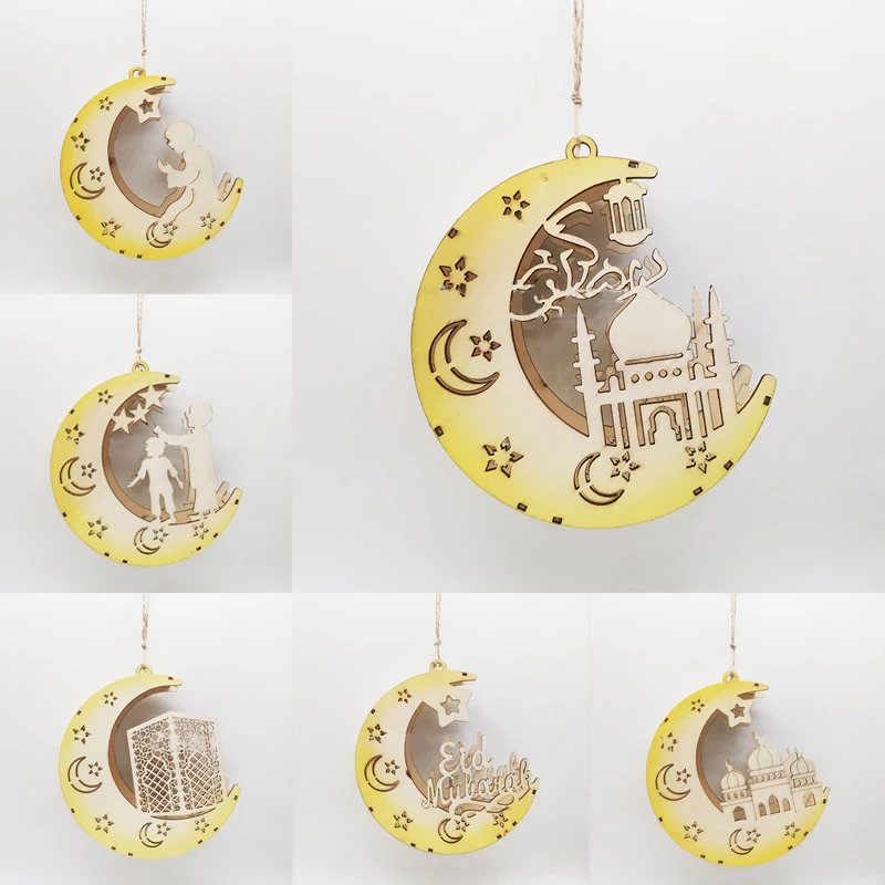 

Ramadan Eid Mubarak Decorations for Home Wooden Table Stand Moon Plaque Hanging Pendant Decor Islam Muslim Event Party Supplies