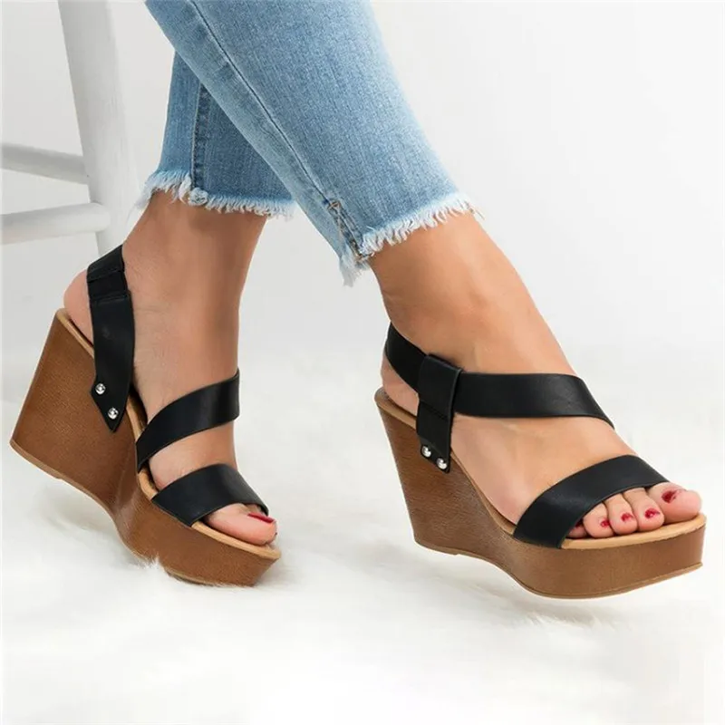 

Women Sandal 2022 High QualityNEW Fashion PU Thick Bottom Slip On Concise Fashion Wedges Solid Causal Female Shoes