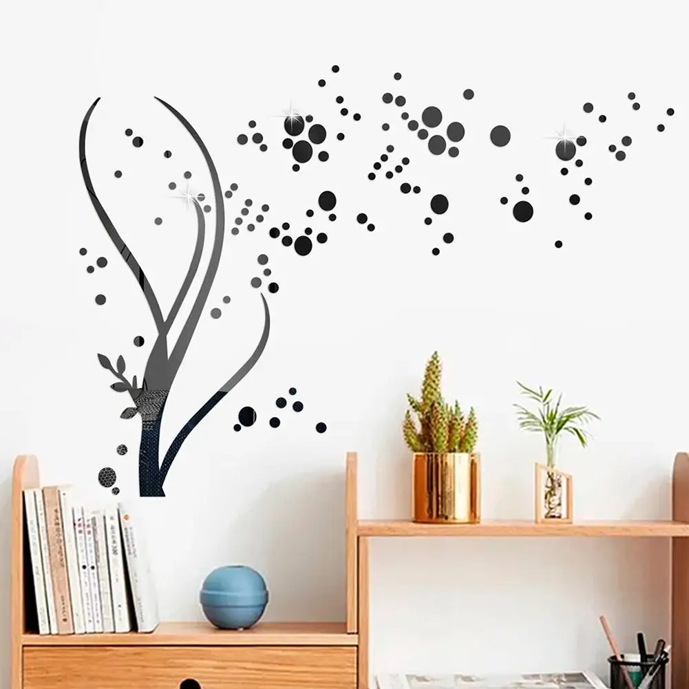 

Acrylic Mirror Wall Stickers Branch Dot Reflective Self-adhesive Wallpaper For Home Living Room Bedroom Decor Drop Shipping