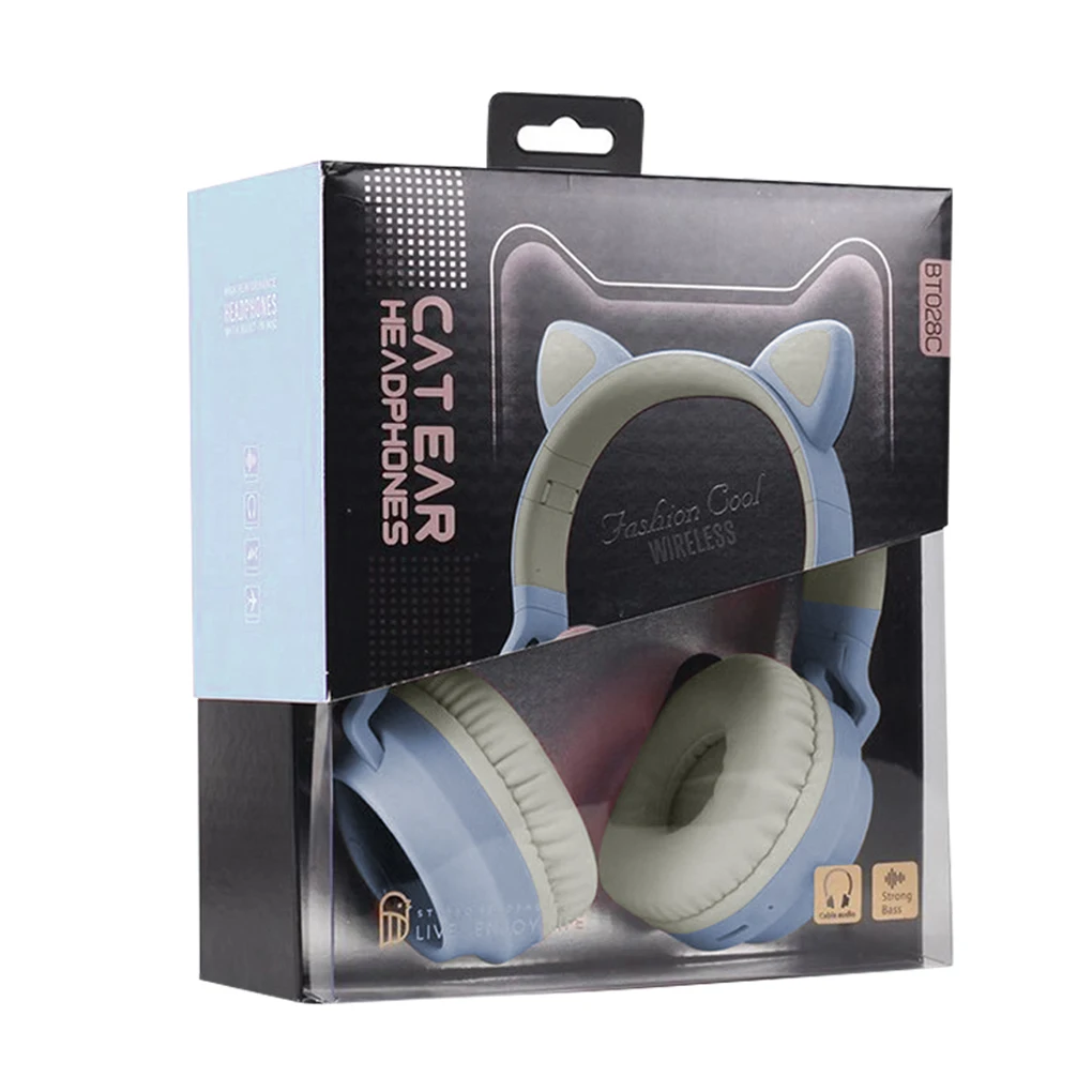 

LED Cute Ear Noise Cancelling Headphone Bluetooth 5.0 Headset 3.5mm with Microphone