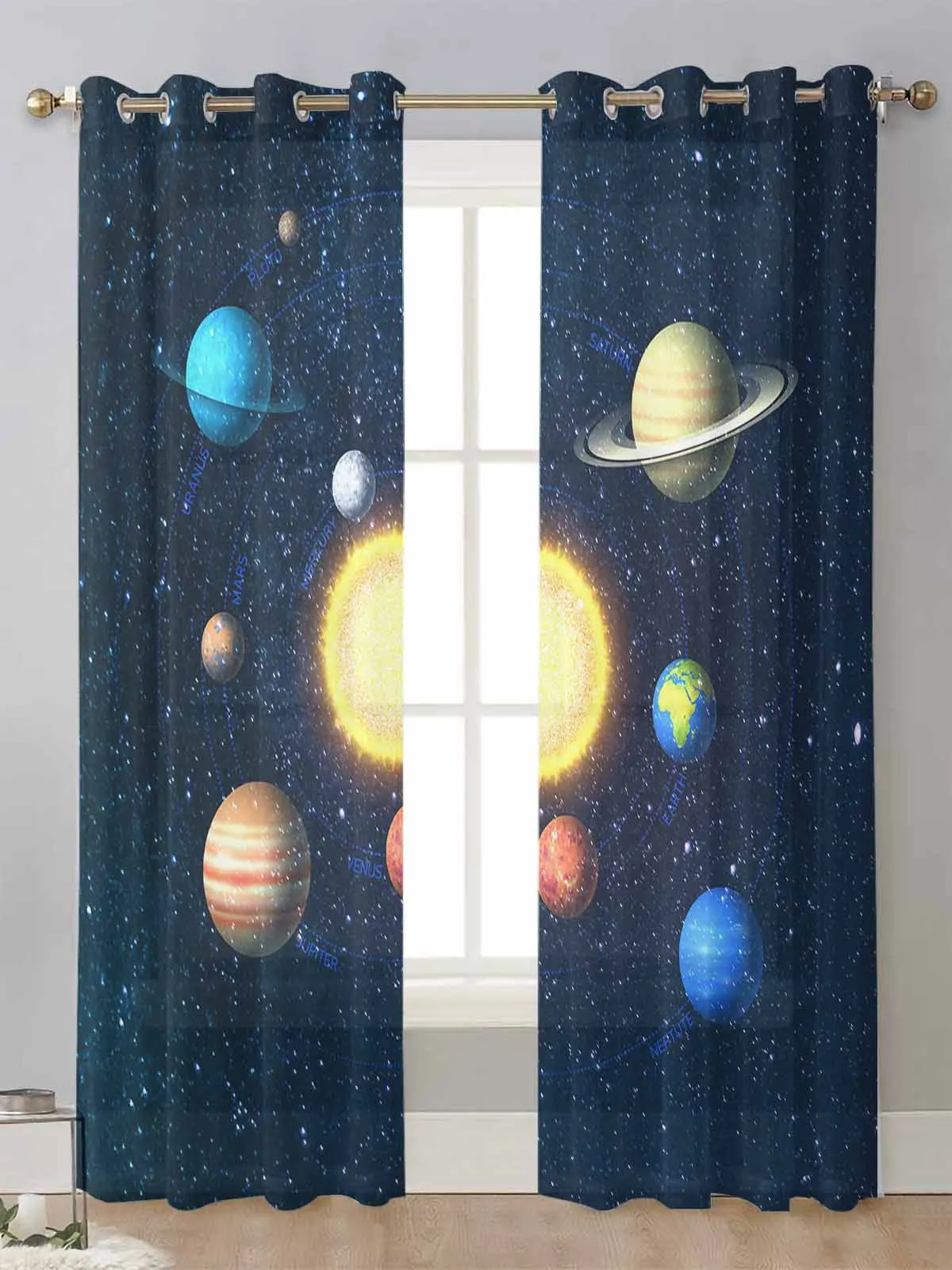 

Universe Starry Sky Solar System Planet Sheer Curtains For Living Room Window Voile Tulle Curtain Cortinas Drapes Home Decor