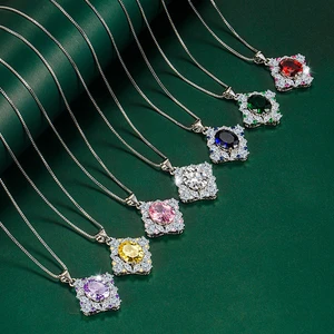 European and American Popular Retro Blue Zircon Egg-shaped Pendant High-end Luxury Simulation Pigeon Blood Red Necklace