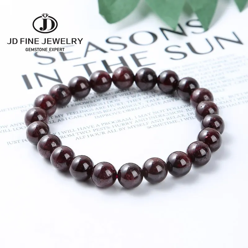

JD Natural Garnet Stone Wine Red Beaded Bracelet Men Jewelry Women Strand Bracelets Lucky Energy Jewelry Valentine's Day Gift