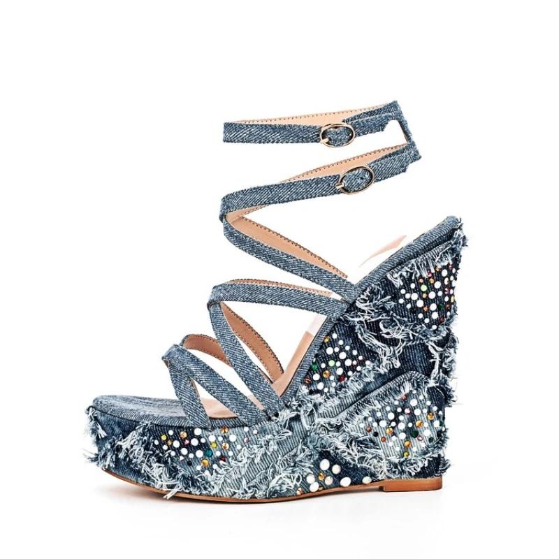 

Женские босоножки в европейском и американском стиле, большие пикантные сандалии с круглым носком, на танкетке, для водяного стола, 2023