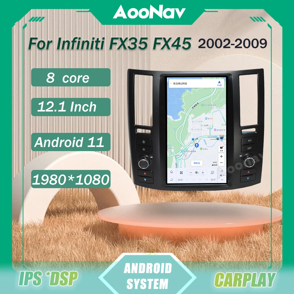 

12,1 дюймов для Infiniti FX35 FX45 2002-2009 8 + 128 ГБ автомобильная стереосистема Тесла стиль Android 11 GPS-навигация беспроводная Apple Carplay