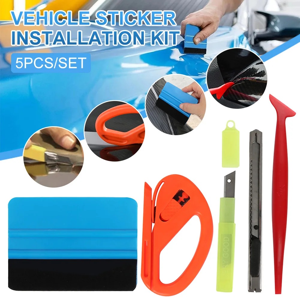 

5Pcs/set Car Vinyl Wrap Film Squeegee Scraper Tools Vehicle Sticker Installation Kit Cutter Knife Car Styling Auto Accessories