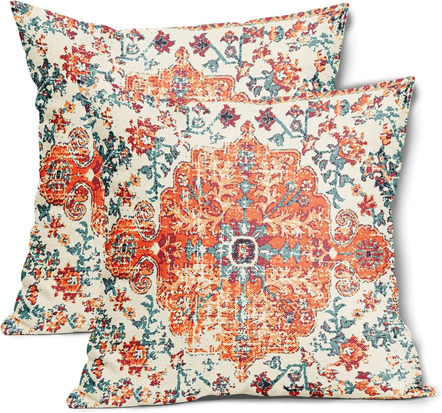 

Orange Blue Ethnic Boho Pillow Covers Inch Bohemian Carpet Vintage Couch Pillow Cases Rust Coral Floral Throw