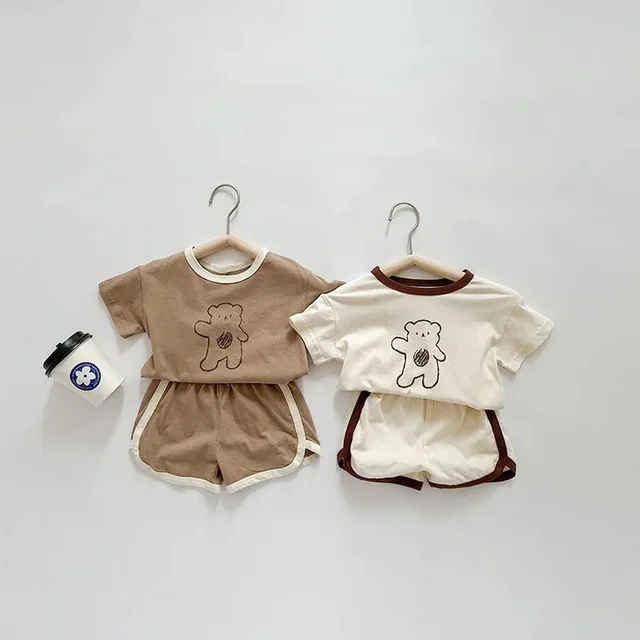 6m-4y Cartoon Bear Baby Outfits Casual Cute Boys And Girls Two Piece Set Summer Kids Clothing Short Sleeved Suits Home Clothes 1