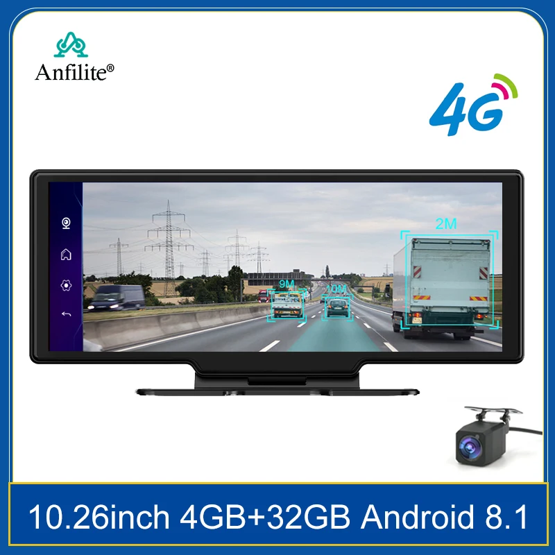 

4G 10.26 inch dual lens dash cam android 8.1 Gps navigator dashboard car blackbox adas parking monitor night vision dvr 4gb+32gb