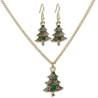 new christmas ornaments hot selling fashion oil dripping christmas tree earrings necklace set
