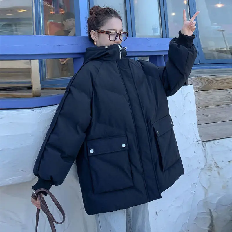 Women Thickened Parkas Harajuku Hooded Outerwear 2023 Korean Loose Puffer Jackets Solid Color Short Winter Female Coats Korean