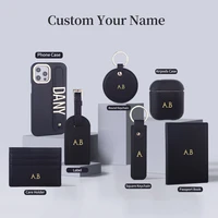 custom name gold metal letters leather phone case for iphone 11 12 13pro max airpods case card holder keychain set free combo