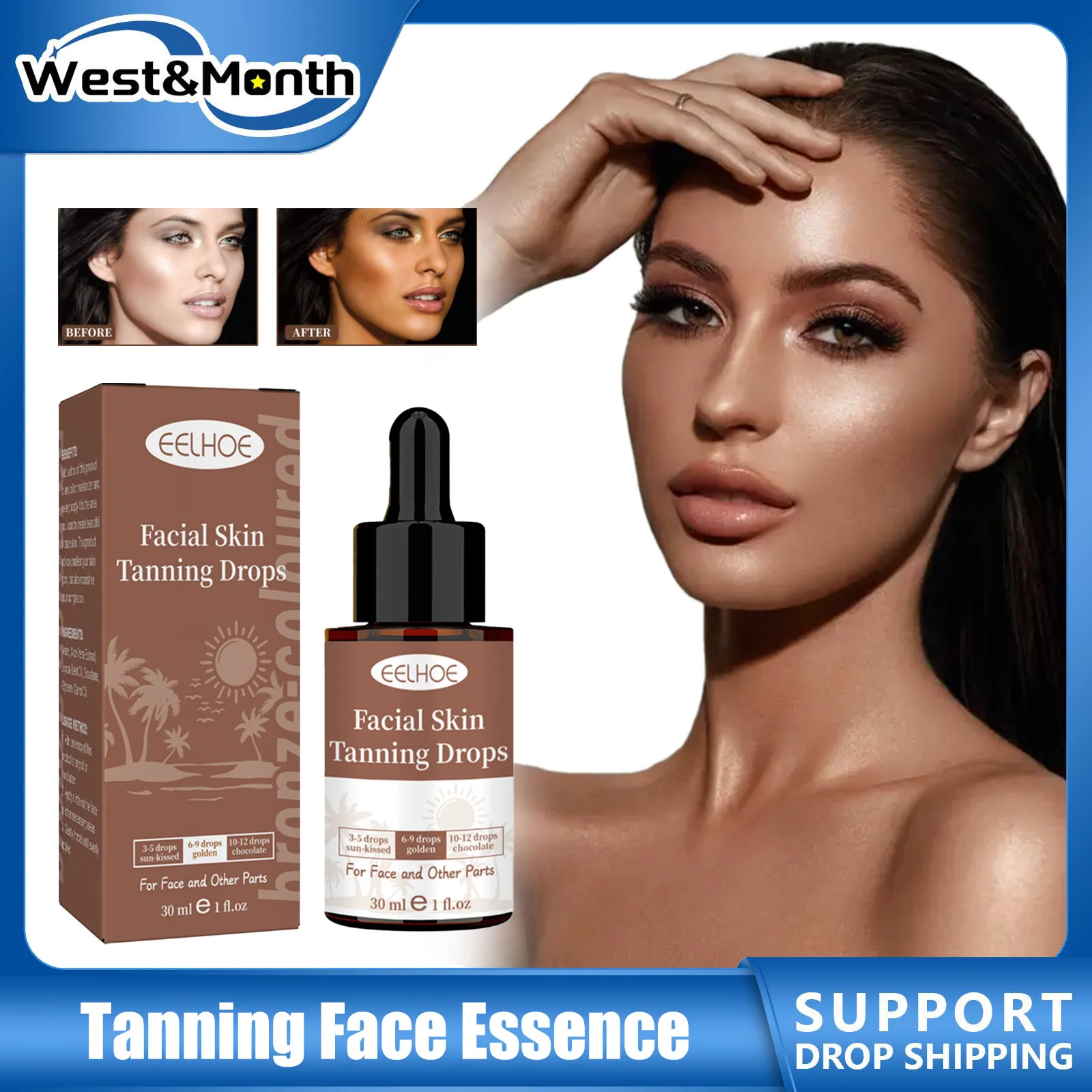 

Self Tanning Serum Face Body Sexy Bronzer Skin Foundation Natural Long Lasting Sunless Wheat Solarium Fast Tanning Essence 30ml