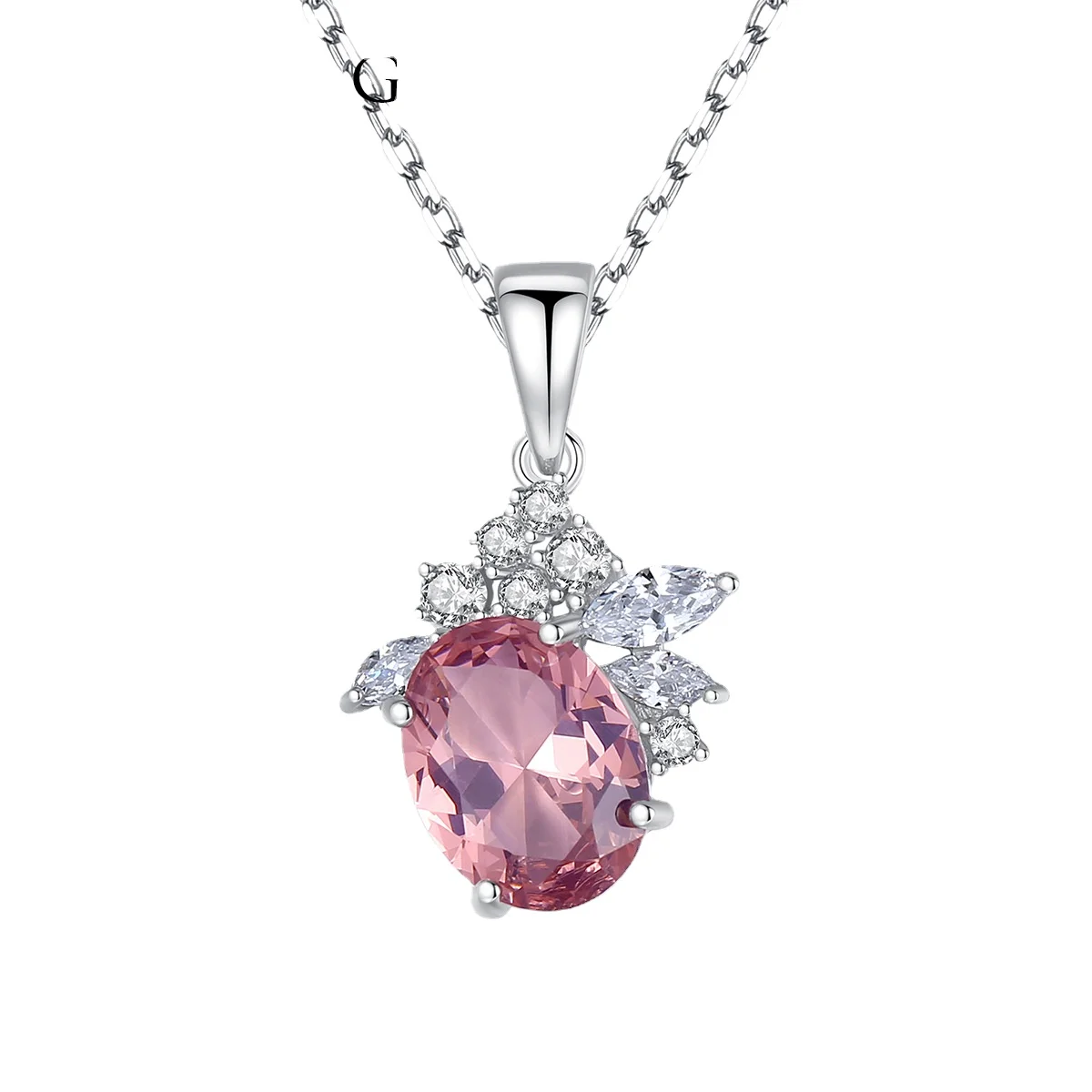 

S925 sterling silver pendant necklace female Korean simple synthetic color treasure powder zirconium pendant jewelry