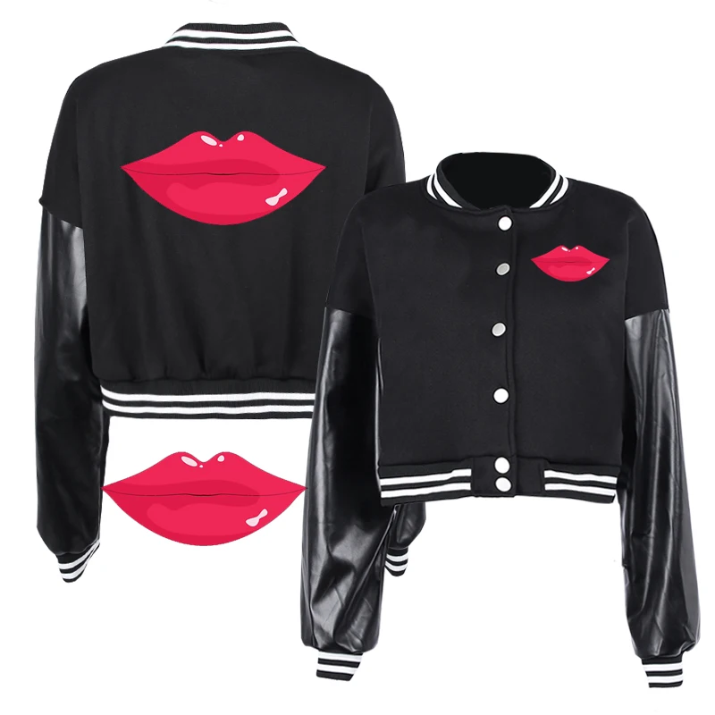 

Бейсбольное пальто с принтом губ, укороченная верхняя одежда с длинными рукавами, модная однобортная куртка, базовое пальто для женщин, оде...