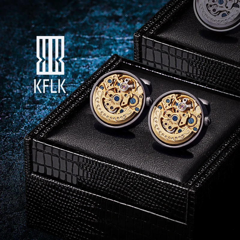 KFLK Jewelry Shirts Cufflinks for Men's Brand Movement Mechanical Big Cuff links Buttons Male High Quality  guests