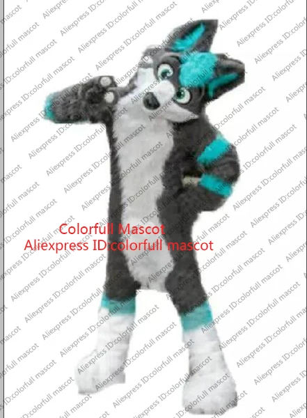 Long Fur Furry Grey Wolf Husky Dog Fox Fursuit Mascot Costume Adult Cartoon Character Halloween Carnival Fancy Party